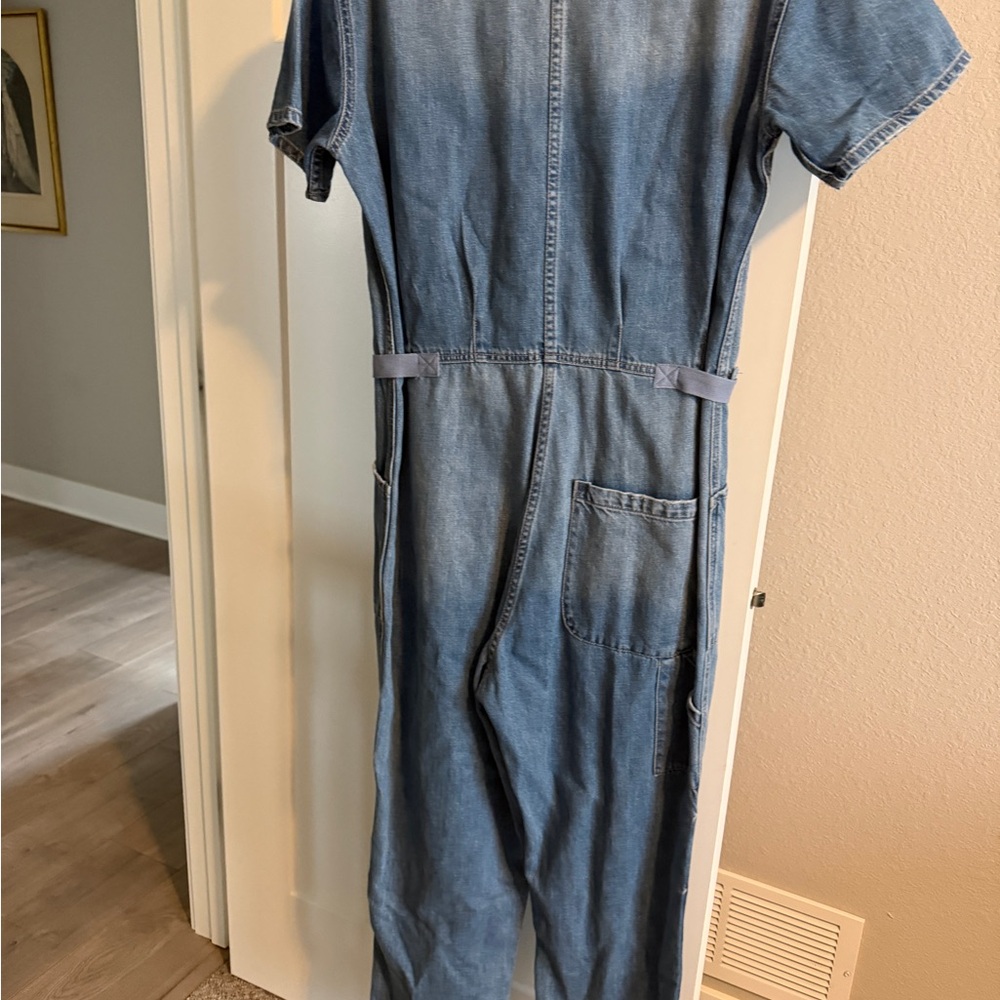 pistola Light Blue Denim Short Sleeve Straight Leg Jumpsuit - Picture 4 of 8